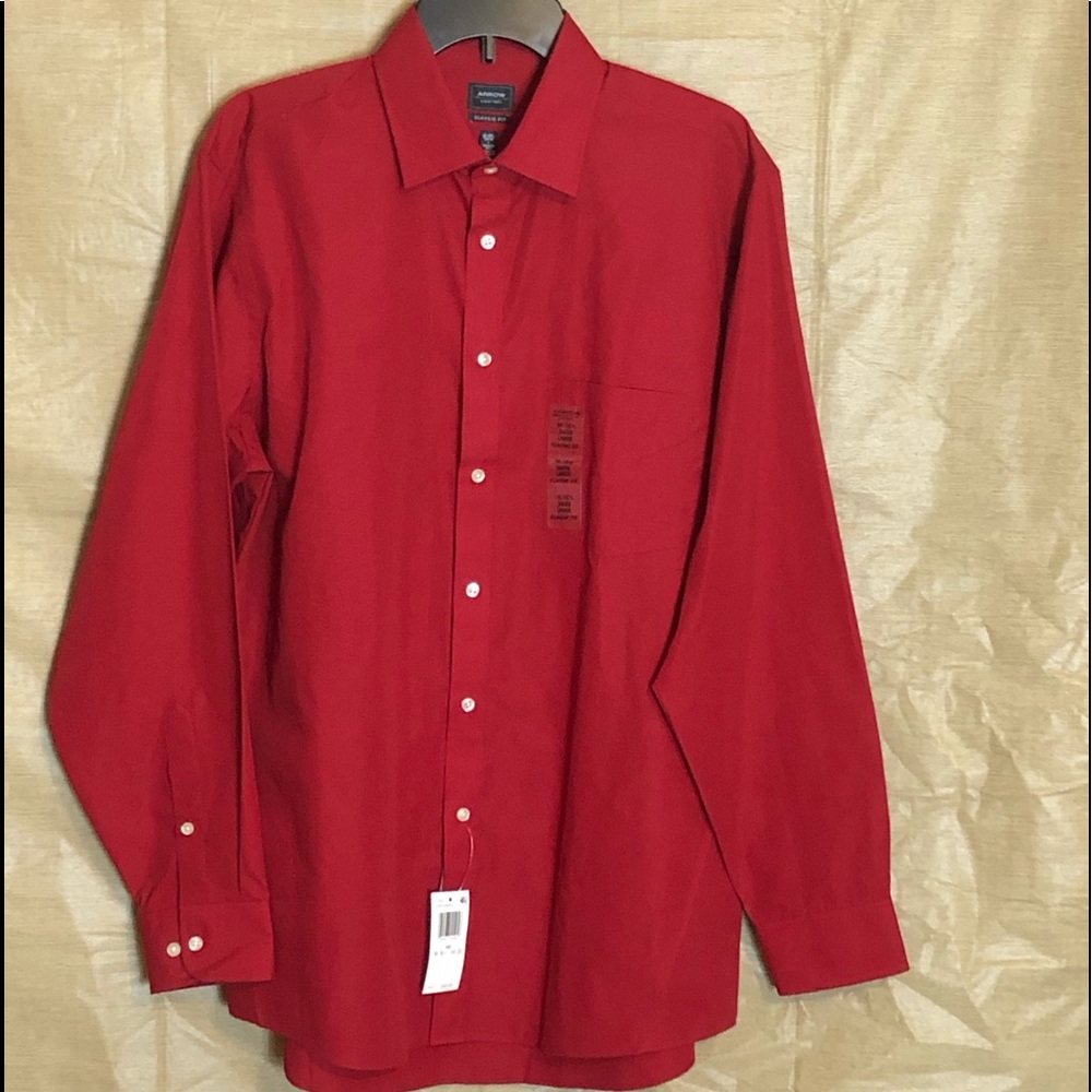 Brand New ARROW Men's Deep Red Classic Fit Shirt Large  Red, Sexy, & NEW!